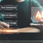 Tangan memegang tablet dengan tampilan AI holografik, menggambarkan integrasi kecerdasan buatan dalam teknologi masa depan.