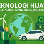 Ilustrasi automasi dan teknologi hijau dengan kendaraan listrik dan inovasi ramah lingkungan di era digital