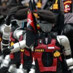 Ilustrasi robot polisi di Indonesia sebagai teknologi keamanan modern yang dipamerkan saat HUT Polri